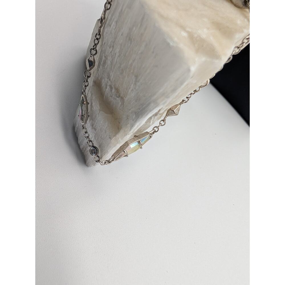 Kendra Scott Adjustable Bolo Bracelet Silver Tone w/ Opalite & CZ Accents